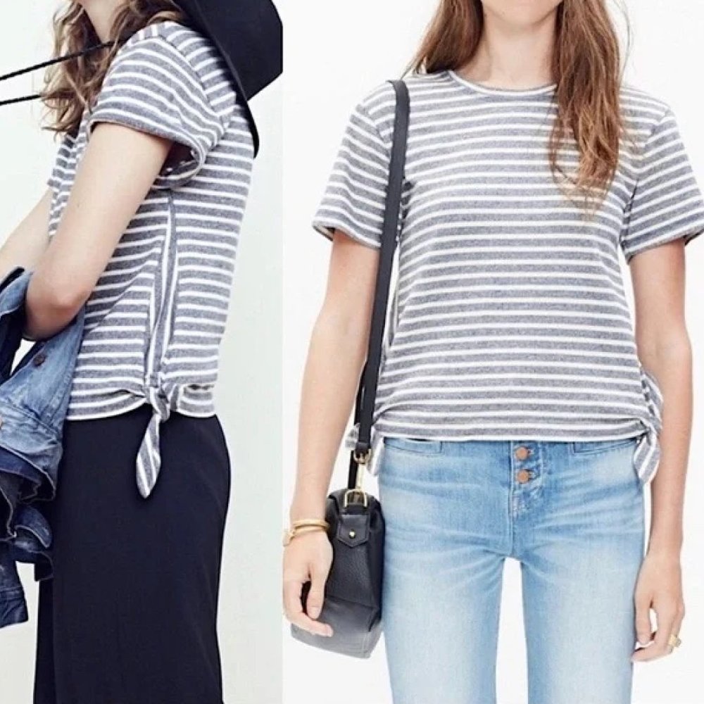 Madwell Blue and White Striped Short Sleeve Side Tie Shirt Size S